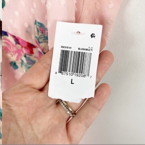 19 Cooper Pink Floral Sleeveless V-Neck Mini Dress Size Large NEW Textured Dot - Picture 7 of 11